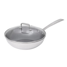 Non Stick Flat Bottom Wok for Induction Cooker, Light Grey Easy Clean Cooking Pan