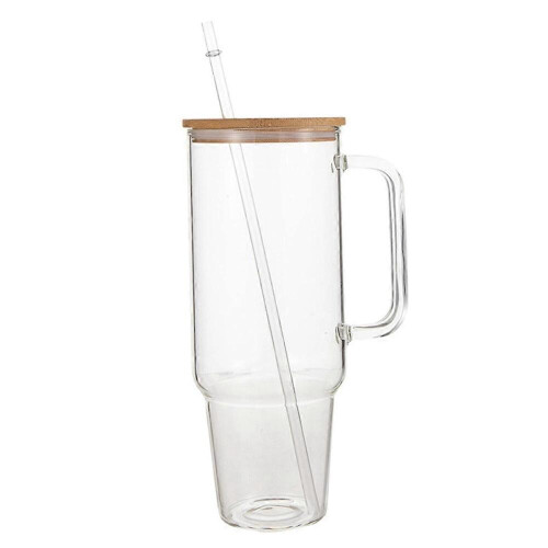 Γυάλινο ποτήρι 40oz με λαβή και καπάκι με καλαμάκι, επαναχρησιμοποιήσιμο γονικ