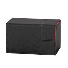 Estuche para más de 100 cartas TCG con bandejas independientes para cartas y dados, con apertura lateral superior.