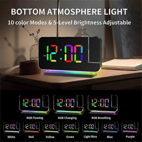 Ψηφιακό ξυπνητήρι RGB με οθόνη καθρέφτη, ρυθμιζόμενη φωτεινότητα και δυναμικές 2