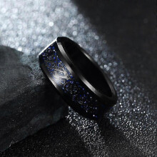 Neuer, modischer Drachenring aus Edelstahl, 8 mm, drehbar, schwarz mit schwarzen Flocken auf blauem Hintergrund, Größe 7