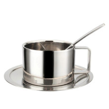 Dreiteiliges Set aus Edelstahl-Doppelwand-Kaffeetasse im europäischen Stil mit Untertasse und Löffel für heißen Milchtee