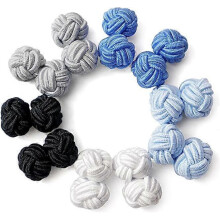 Set van 5 paar zijden manchetknopen met knoopmotief voor heren/dames, geschikt als cadeau voor overhemd/jurk, zakelijke gelegenheden of bruil