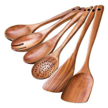 6-teiliges Küchenutensilien-Set aus Akazienholz: Suppenlöffel, Pfannenwender, Salatgabel (BPA-frei, ohne …)