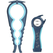 Neuester Glasöffner 2022, 5-in-1 Multifunktions-Flaschenöffner, Ringzug-Dosenöffner-Set (grau-blau)