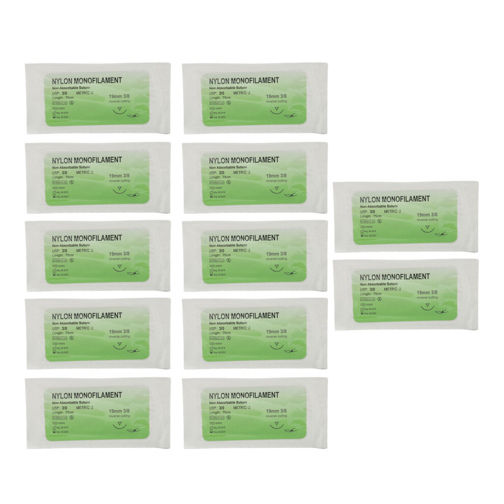 Nylon Suture Practice Thread 12pcs Set with Curved Needle 3/0 Individual Wrap