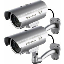 Dummy Security Camera with Integrated Solar Panel, Security Warning Sticker Decal For Indoor Outdoor, Convincing LED Lights, Easy Installation,