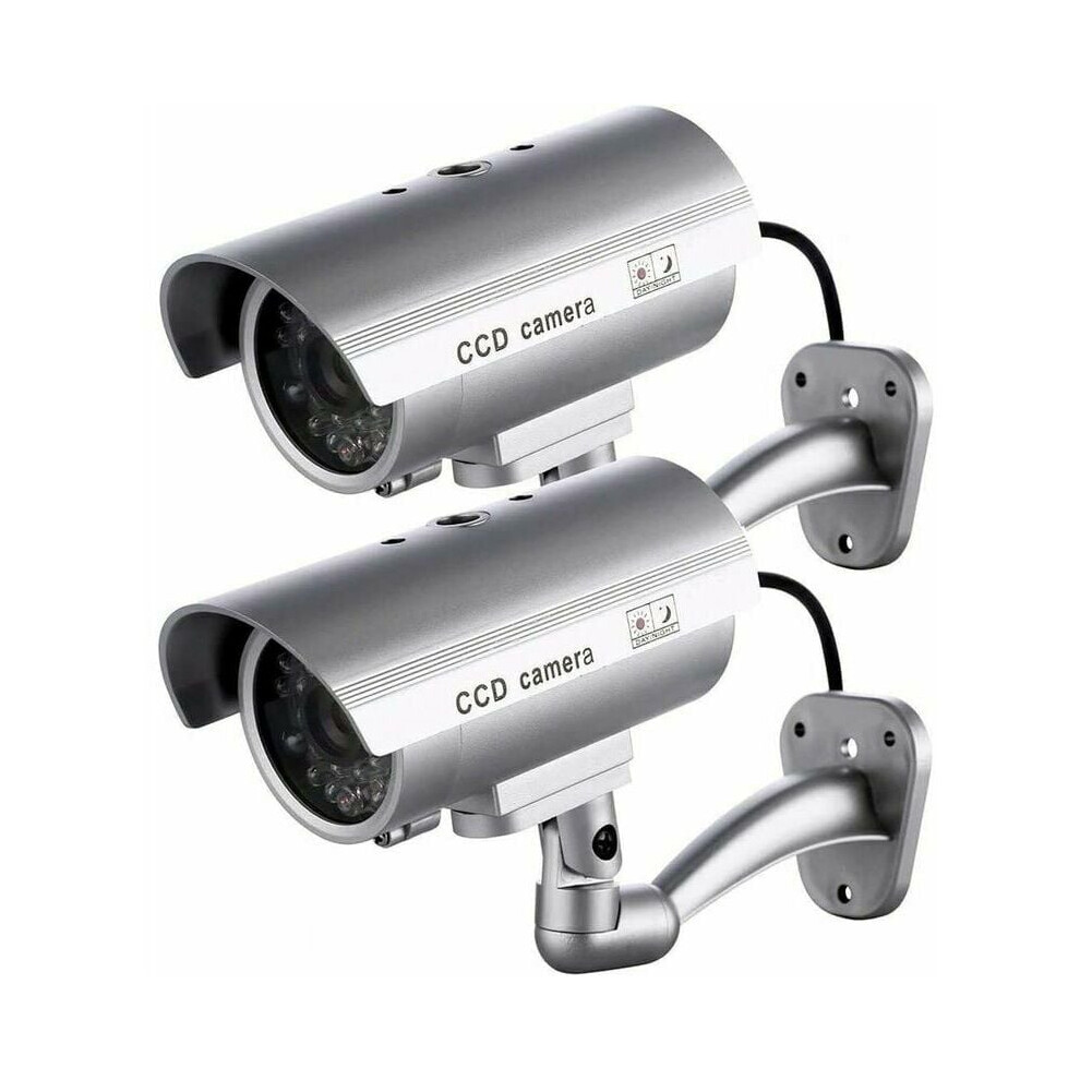 Dummy Surveillance System, Cost-Effective Silver Security Camera With Infrared Leds For Indoor Or Outdoor Use (2Pcs) 9405630058925