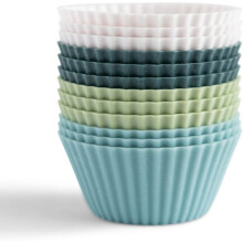 Food-Grade Silicone Reusable Baking Cups, Non-Stick Silicone Muffin Liners for Baking, Oven Safe, Microwave Safe, Freezer Safe, Dishwasher Safe (12