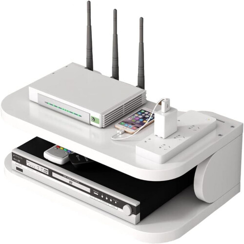 Multi-Function Floating Shelf for Routers and Media Devices, Wall Mounted Wireless Router Storage Box with Cooling and Ventilation Design,