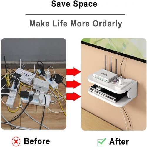 Multi-Function Floating Shelf for Routers and Media Devices, Wall Mounted Wireless Router Storage Box with Cooling and Ventilation Design, 2