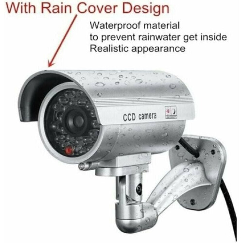 Solar-Powered Dummy Security Camera, Realistic Red Flashing Light For Indoor Outdoor, Security Warning Sticker, Easy Installation, Adjustable Angle 1