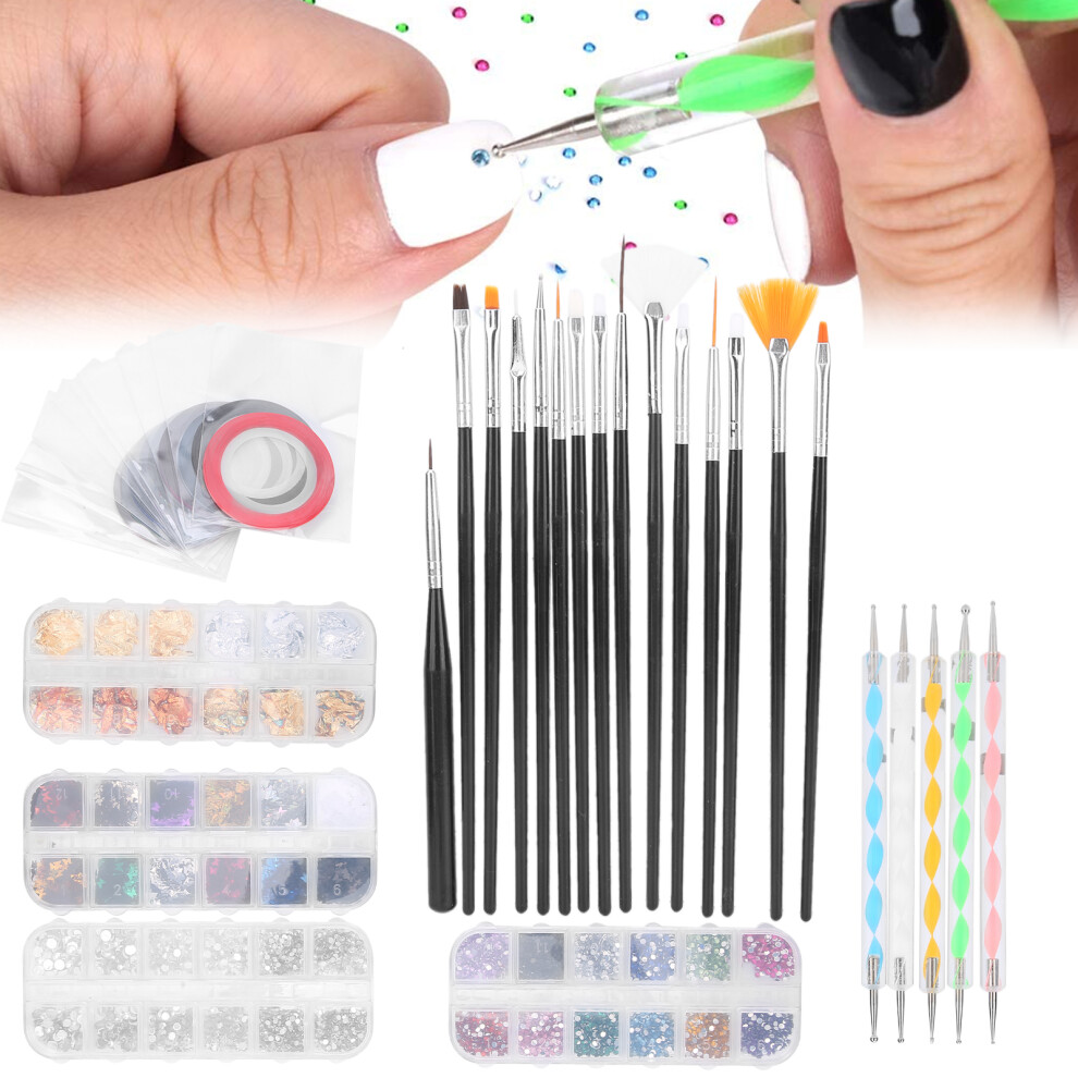 Complete Nail Art Tool Set with Dotting Pen & Rhinestones for DIY & Salon