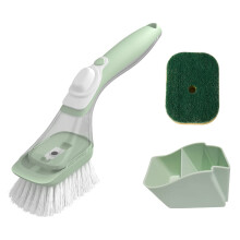 Soap Dispensing Dish Brush Set with NonSlip Handle and Replaceable Scouring Pad for Pots and Pans