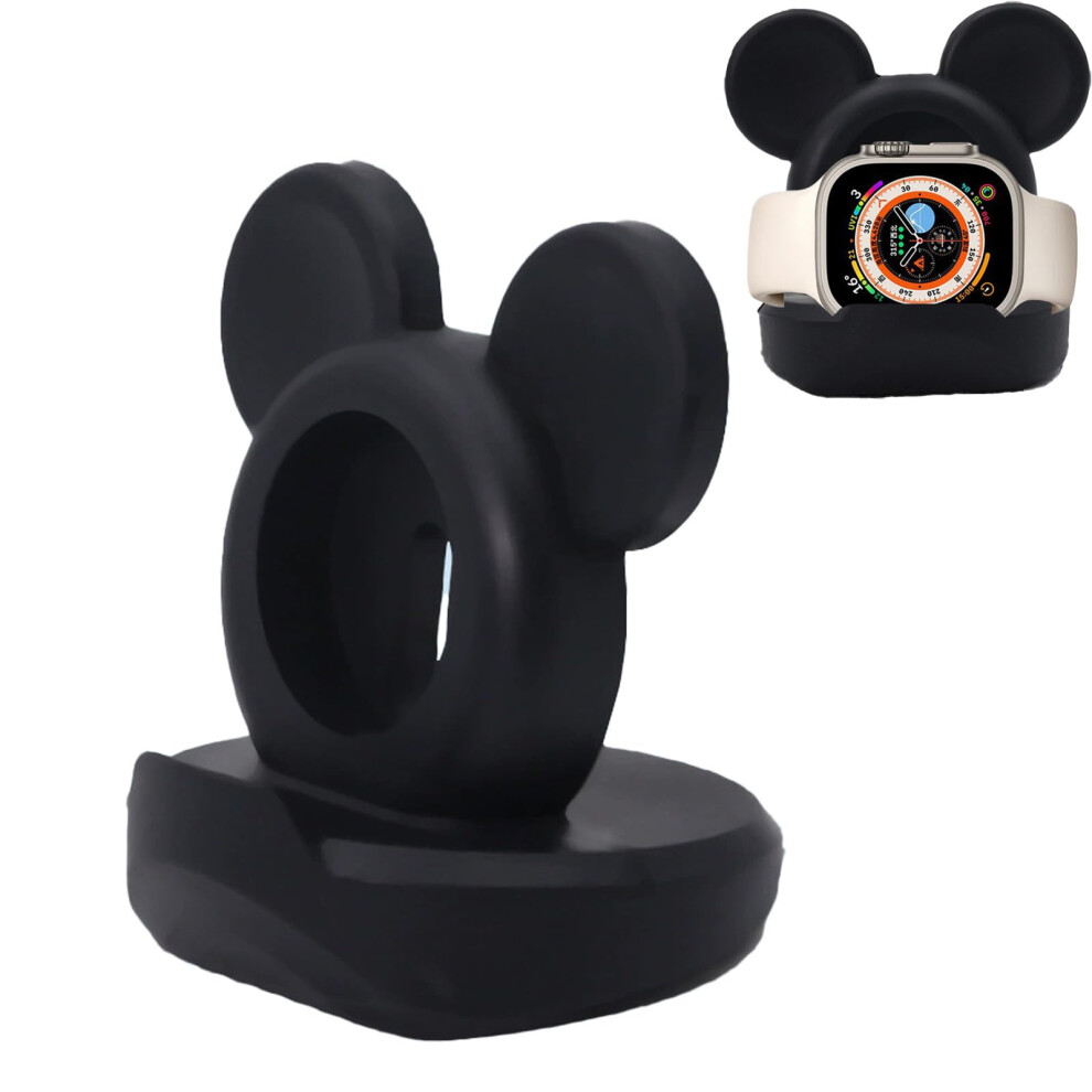 Charger Stand For Apple Watch Silicone Charging Dock Nightstand Support Ultra2 Ultra 10 9 8 Se2 7 6 Se 5 4 3 2 1 Black 9347817120882