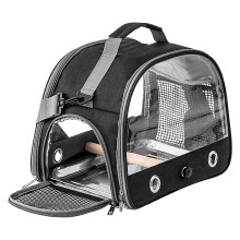 Bird Travel Carrier Clear Cage With Shoulder Window, Light Ventilated Mesh, Removable Perch, Black/White Panel