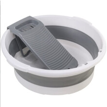 Collapsible Laundry Basin with Washboard, Foldable Tub for Hand Washing Clothes, Gray 1pcs