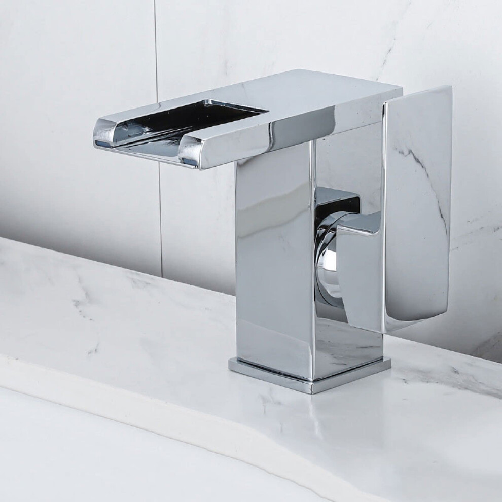 Led Waterfall Bathroom Sink Stainless Steel Lavatory Faucet, 3Color Changing Led, Singlehandle 1Hole Hot Cold, Silver 9382693788931