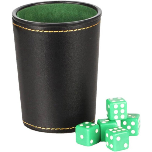 Luxury Cube Cup Set,  Leather Dice Cups with Lid, 5 Pieces, Includes 6 Dice 2