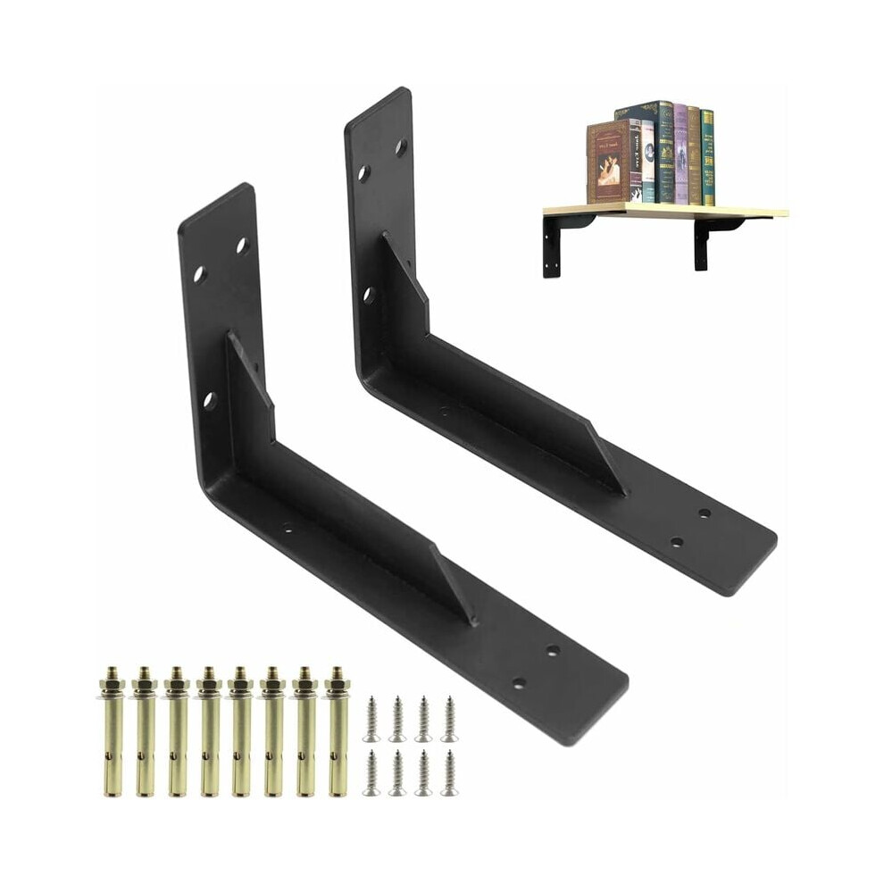 Wall Mounted Floating L Support Brackets, 290mm Sturdy and Durable Countertop Supports with Matt Black Coating, Heavy Duty Industrial Steel L