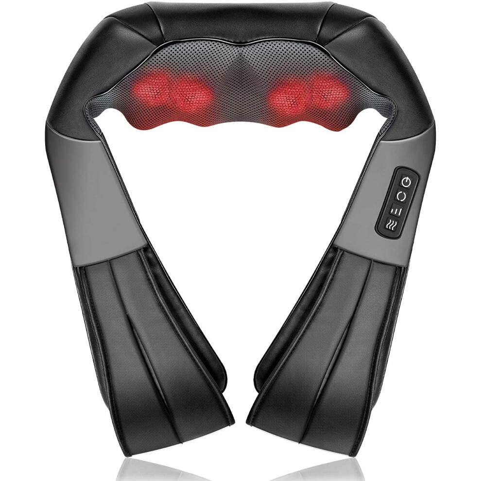Ergonomic Shiatsu Massager, U-Shaped Design for Neck And Back, Heat Function Adjustable Intensity with Infrared Heating, Black, Deep Tissue Massage