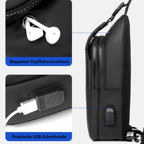 Τσάντα ώμου crossbody για άνδρες, αδιάβροχο σακίδιο πλάτης Oxford από ύφασμα με θύρα USB, 1