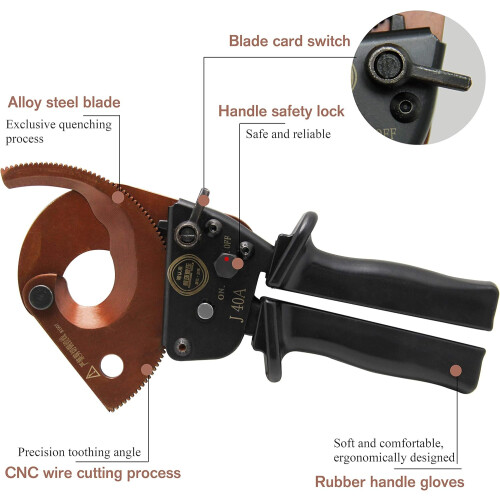 Copper-Aluminum Cable Scissors, Red Indicator Point for Precise Locking, Enhanced Versatility with Rotatable Blade, Long Lifetime and Lightweight 2