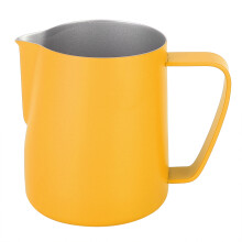 Jarra para espumar leite em aço inoxidável, 350ml, própria para alimentos. Fabricada em aço inoxidável 304 com revestimento fosco resistente à