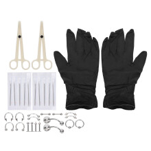 Steel Color Piercing Kit, Washable & Powder Free, Natural Latex Tools, Better Grip For Professional & Home Use, 32 Pieces, Sealed & Cleaned For
