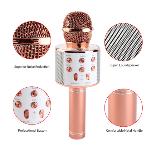 Bluetooth Wireless Microphone Karaoke Speaker, Rose Gold, 1800mAh 2