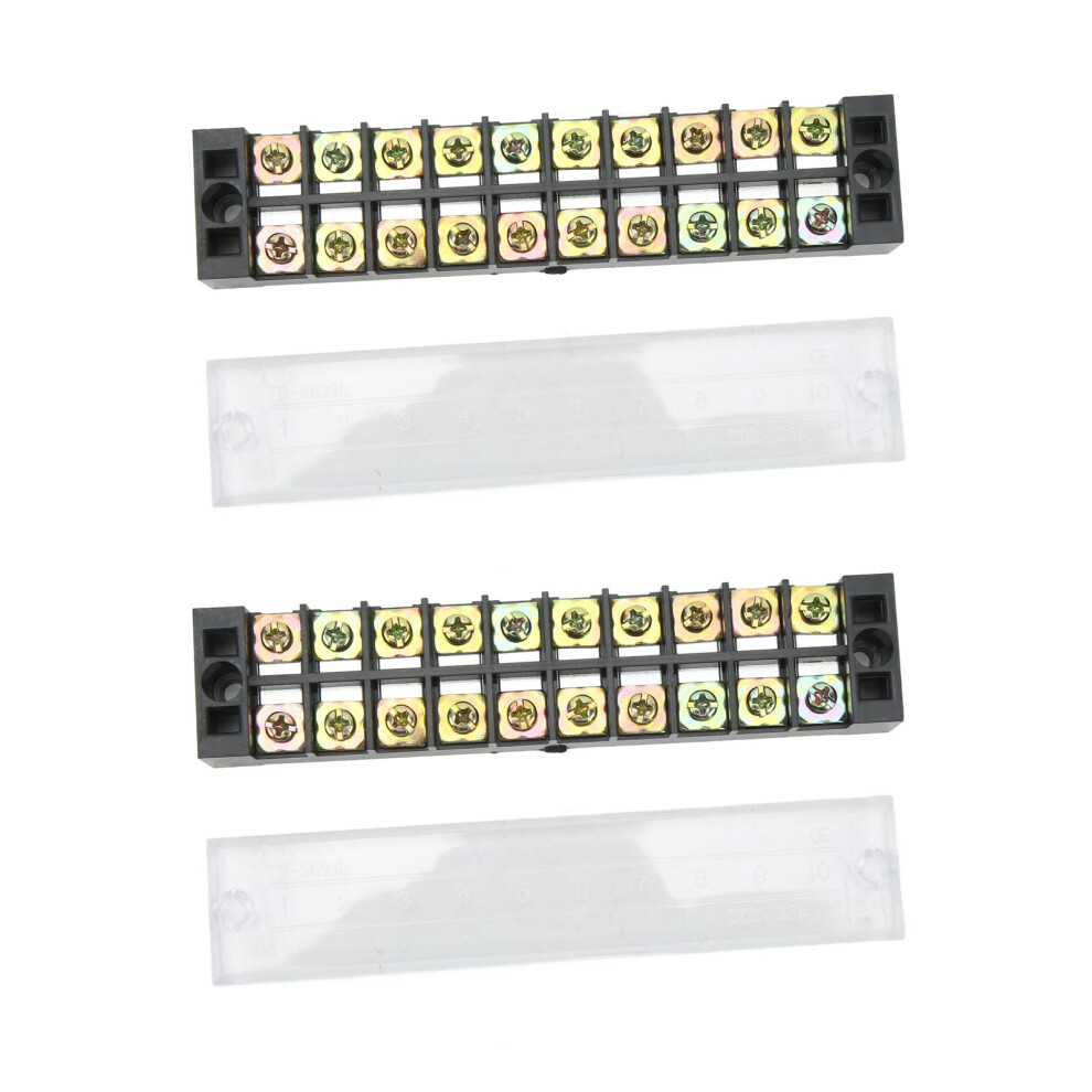 2Pcs Dual Row Terminal Strip 35A 600V With Transparent Cover, 10 Positions 6951371702687