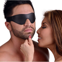 Black Leather Velcro Blindfold Adjustable for Sensory Deprivation Play with Secure Comfortable Fit