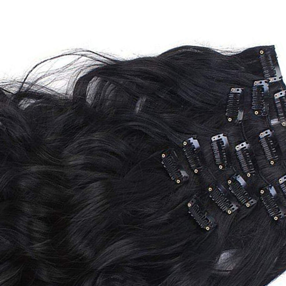 Unisex 7Pcs Long Curly Clip In Hairpiece 150C Heat Resistant Natural Look