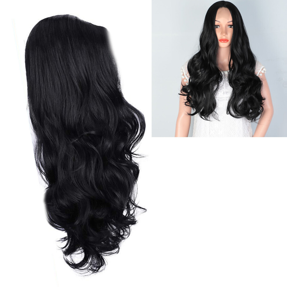 Unisex Black Realistic Scalp Display Long Wig - Adjustable Curly Hair Flair