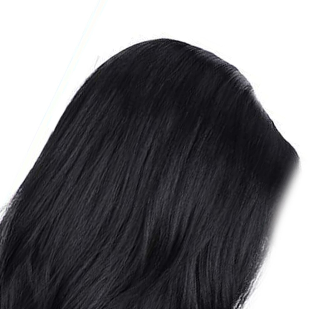 Unisex Black Realistic Scalp Display Long Wig - Adjustable Curly Hair Flair