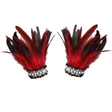 Stage Show Showgirl Natural Dyed Rooster Feather Arm Warmer-Red