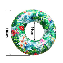 Oppblåsbar bassengflåte med tropisk trykk, forsterket koppholder for sommermoro, 43 x 112 cm (indre diameter * utvendig diameter), luksuriøs