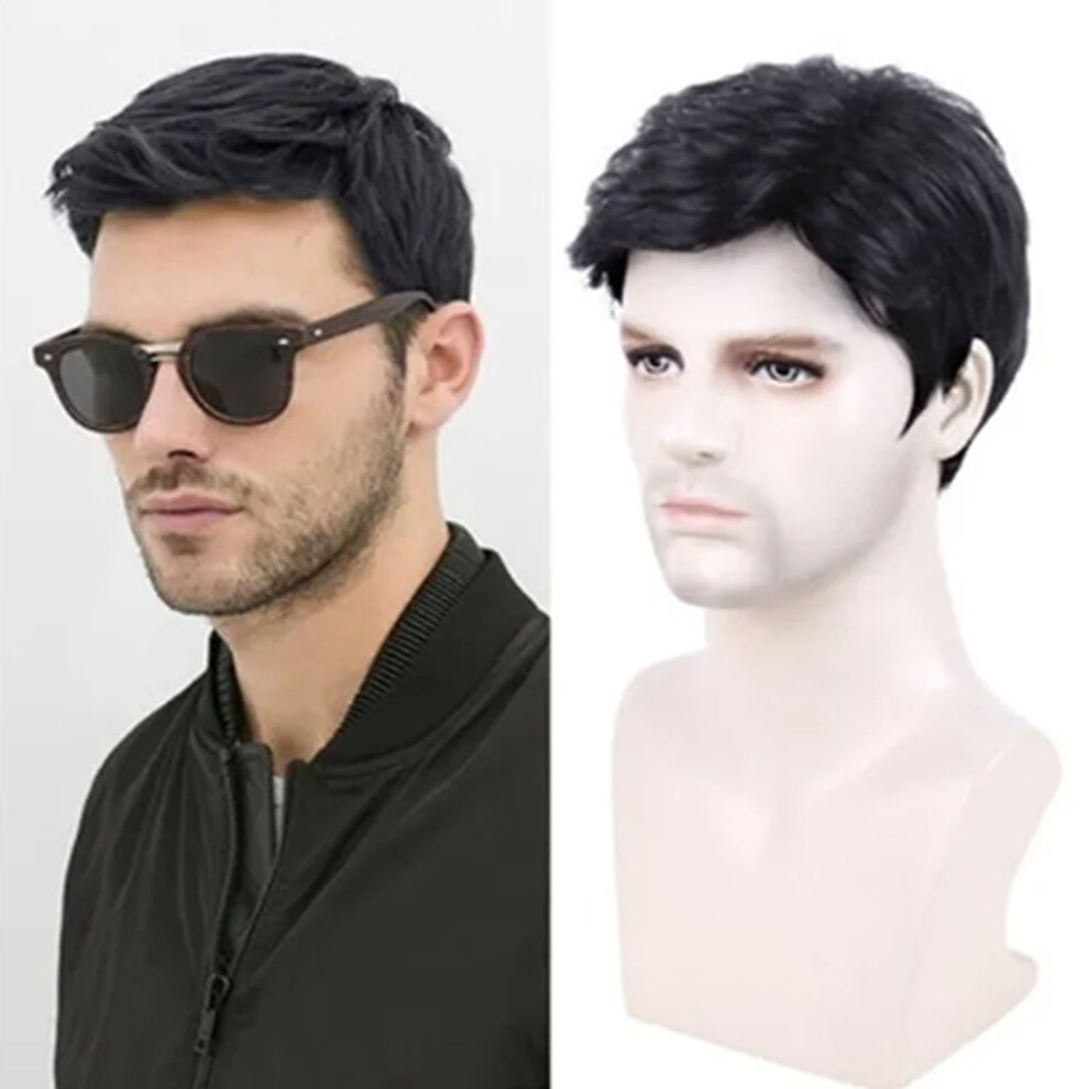 Black Short Curly Synthetic Wig for Men, 22cm, Heat Resistant Halloween Party