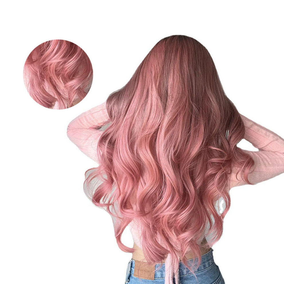 Unisex Pink Long Wavy Gradient Wig, 70Cm, Heat-Resistant, Curly