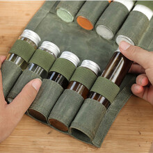 9 Pocket OD Green Outdoor Spice Holder - Foldable Canvas Design