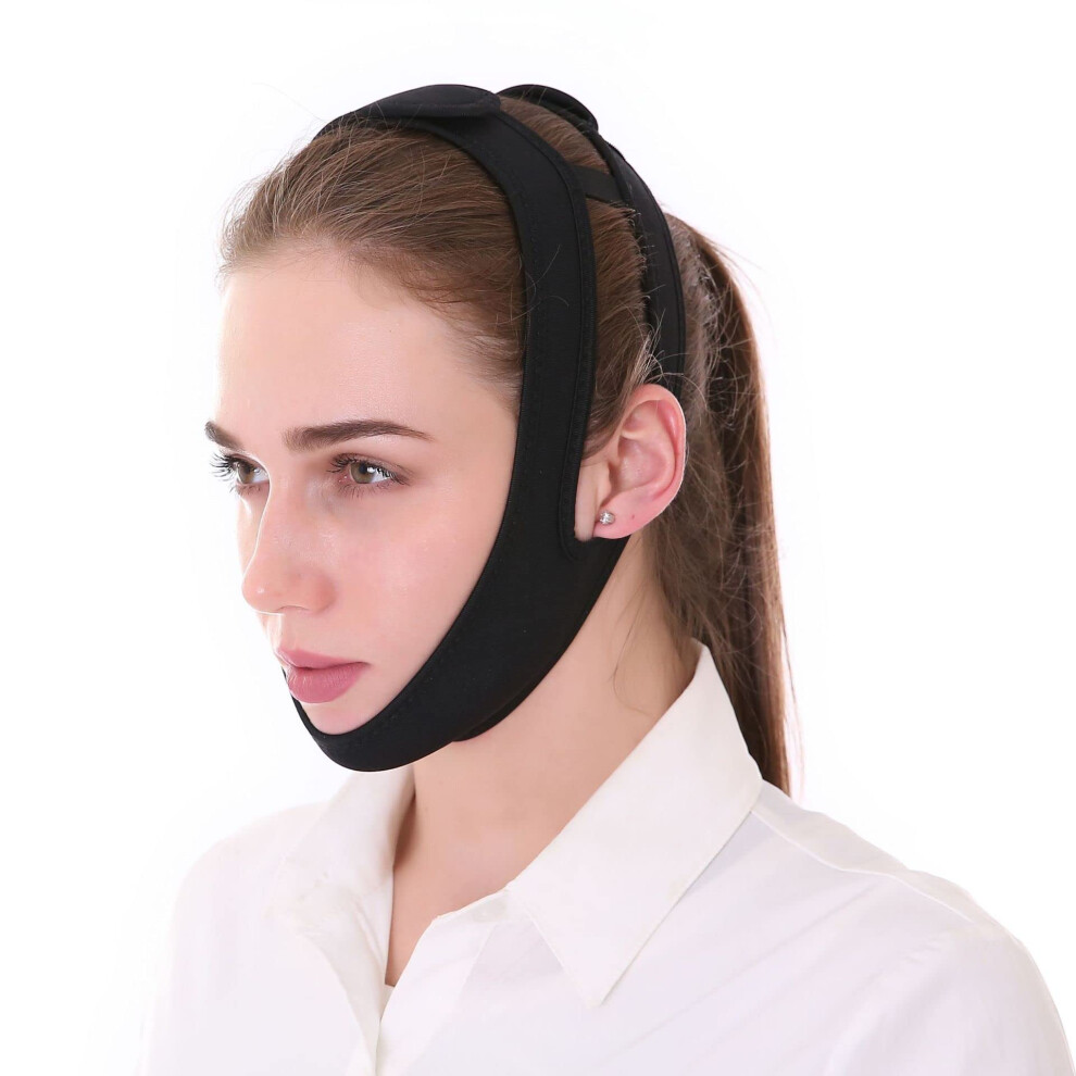 Snoring Strap AntiSnore Chin Strap Comfortable Natural Snore Stopper Unisex (Black)