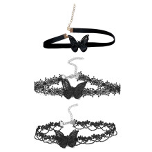 3 Pcs Vintage Butterfly Choker Necklace Goth Jewelry Adjustable