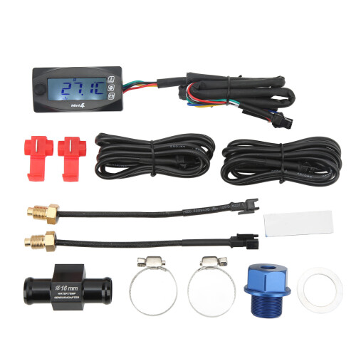 4 in 1 Motorcycle Voltage Temperature Gauge DC12V, LCD, Blue Backlight 1