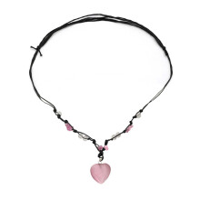 Gemstone-Pendant Necklace Natural Heart Stone Choker Chain-Pink