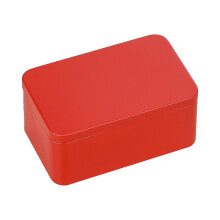 (Red) Sturdy And Durable Square Tea Box Made Of Tin Plated Iron Empty