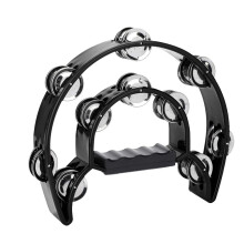Double Row Metal Jingles Tambourine Hand Tambourine Percussion Instrument Metal Clamps for Events Party (Black)