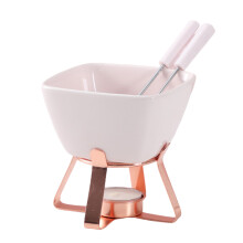 (Pink+Rose Gold) Hotpot Base Elegant Chocolate Fondue Pot Set With Fondue Cup Couples