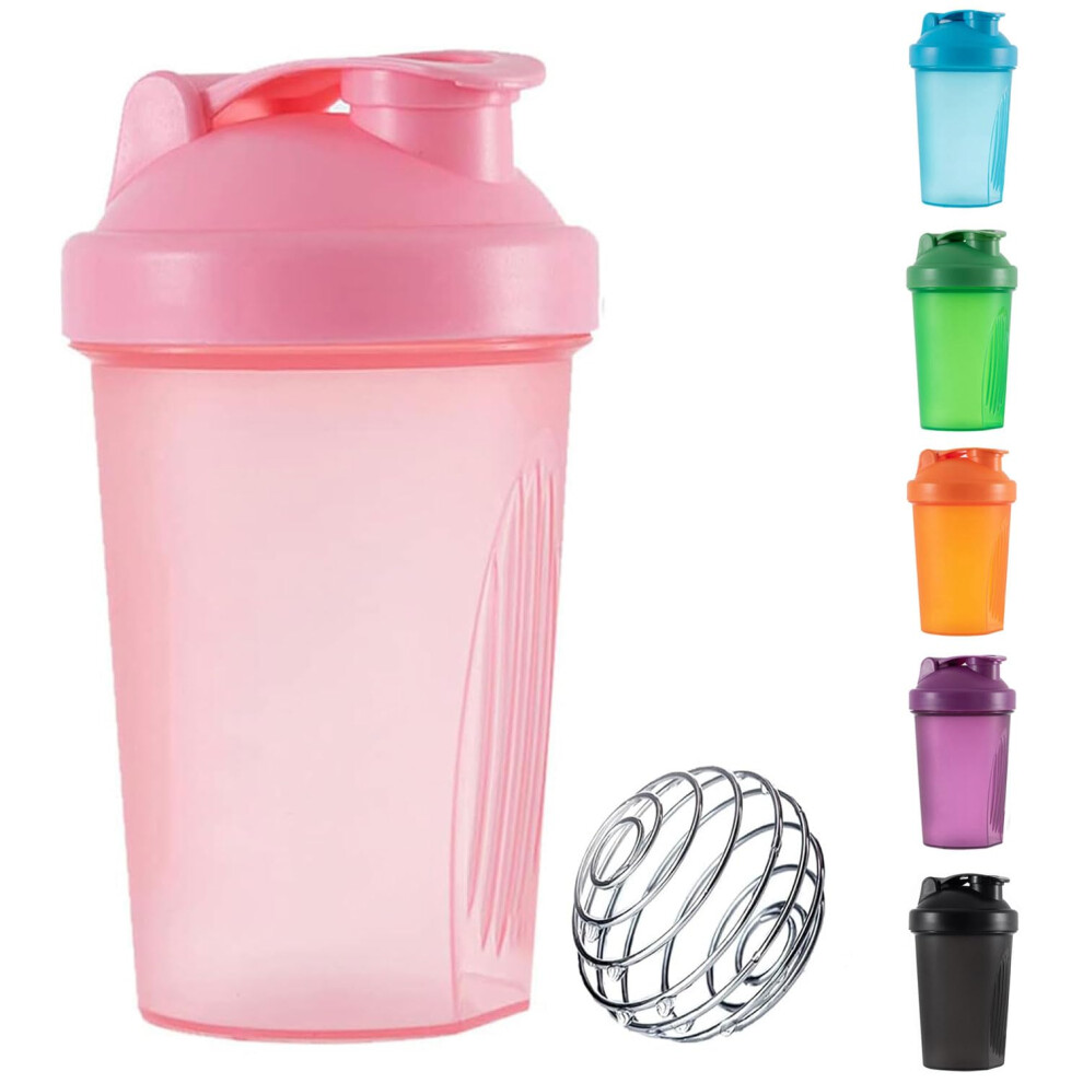 Pink Protein Shaker Bottle With Mixing Ball, Leakproof Flip Lid, 400Ml Plastic Shaker Cup For Gym