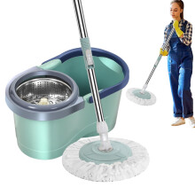 Spin Mop and Bucket Set with Automatic Spin Cleaning, Quick Drain, Stainless Steel Basket for Home