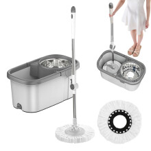 Spin Mop with Bucket and Wringer, 360 Rotating Microfiber Mop Kit with 2 Replacement Heads